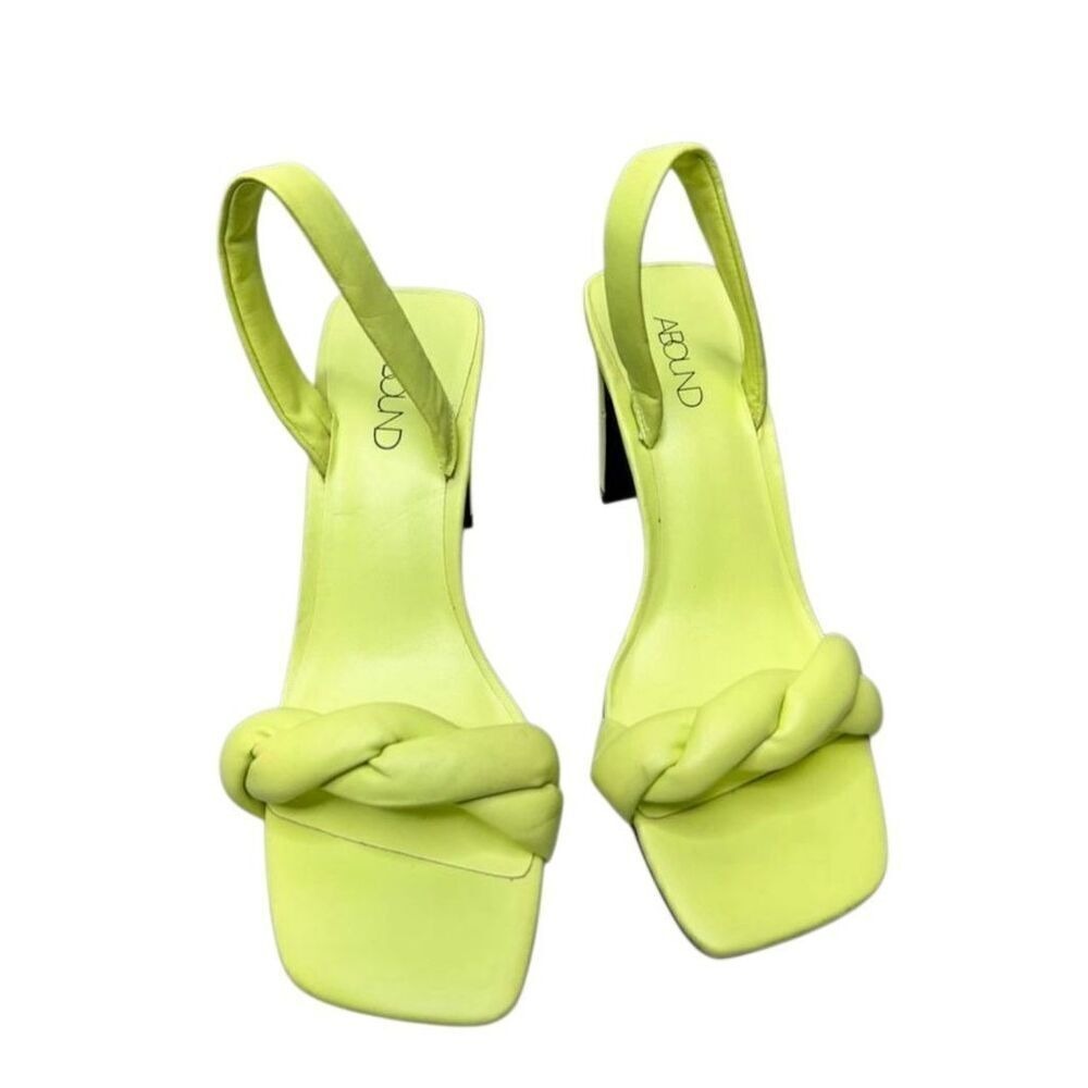 Abound Abryleigh Neon Lime Green Twisted Strap Square Toe Block Heel Sandals 5.5 - Picture 4 of 10